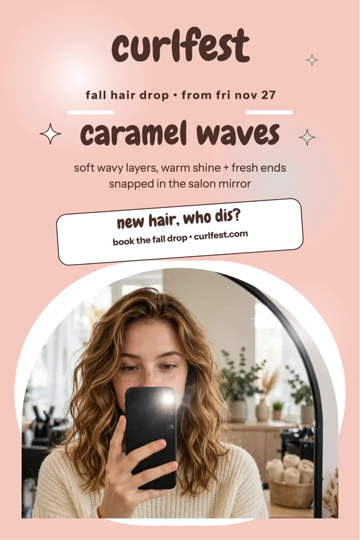 Curlfest mirror selfie drop poster template