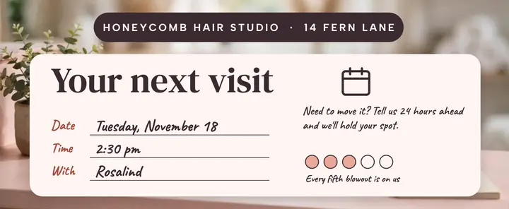 Honeycomb salon next visit card template