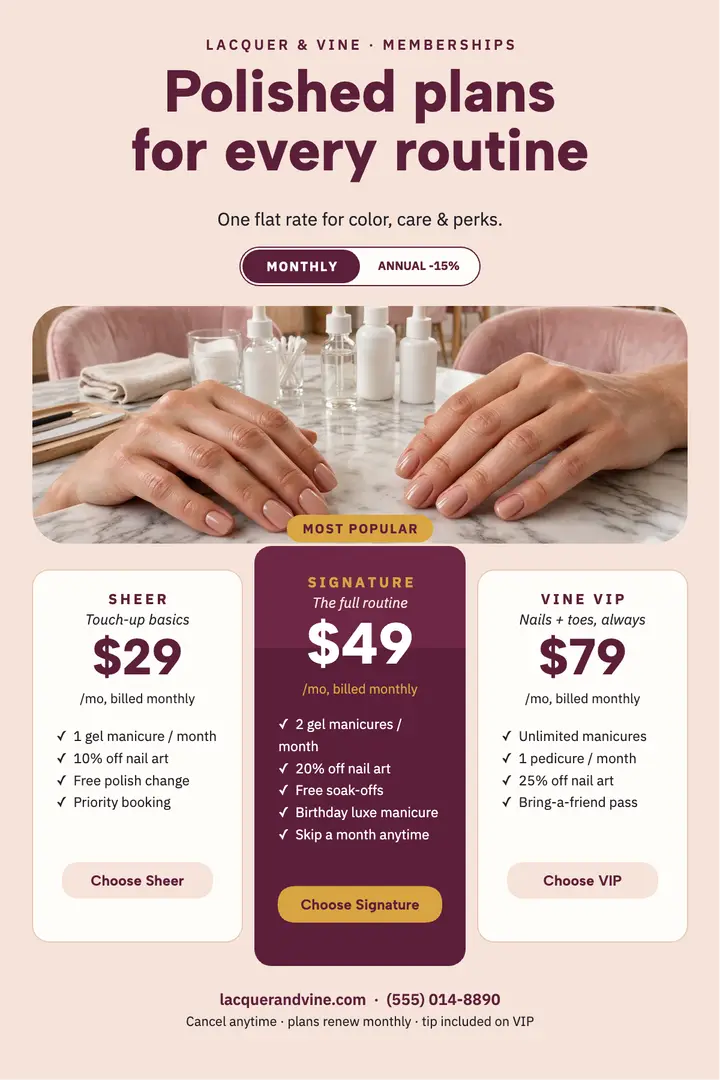 Lacquer and Vine nail plans poster template
