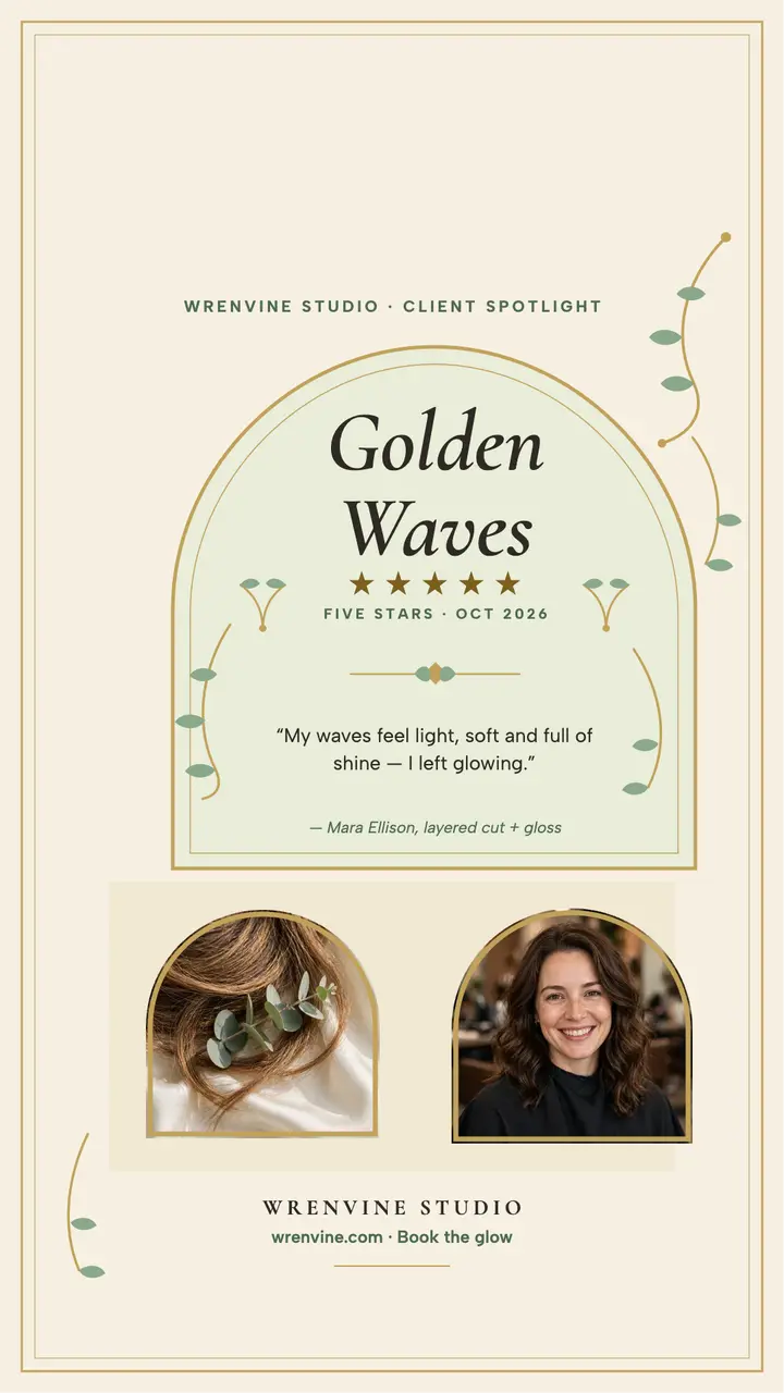 Wrenvine salon spotlight, golden waves story template