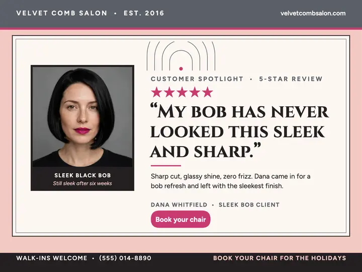 Velvet Comb Salon spotlight review slide template