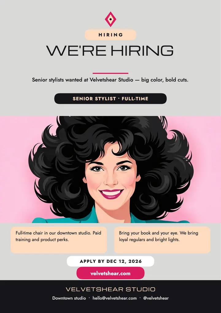 Velvetshear stylist call flat portrait flyer template
