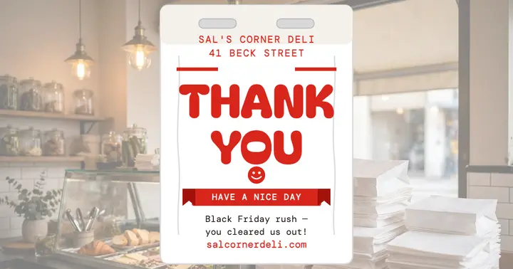 Sal's Corner Deli thank you bag post template