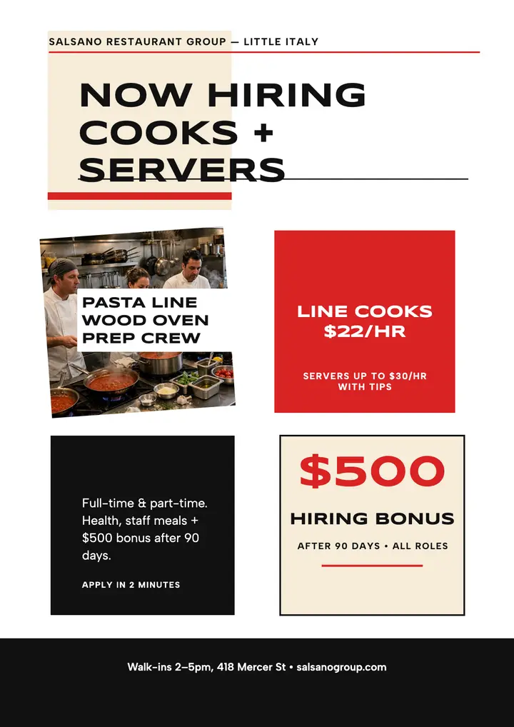 Salsano kitchen crew hiring flyer template