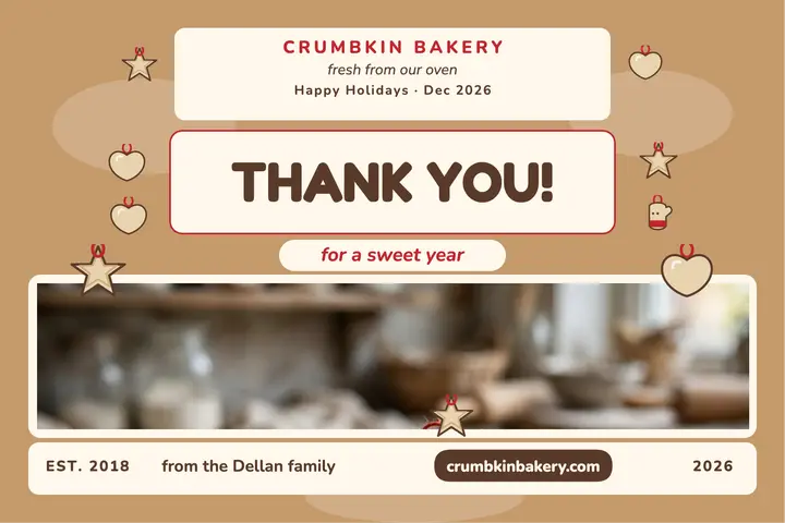 Crumbkin Bakery holiday postcard template