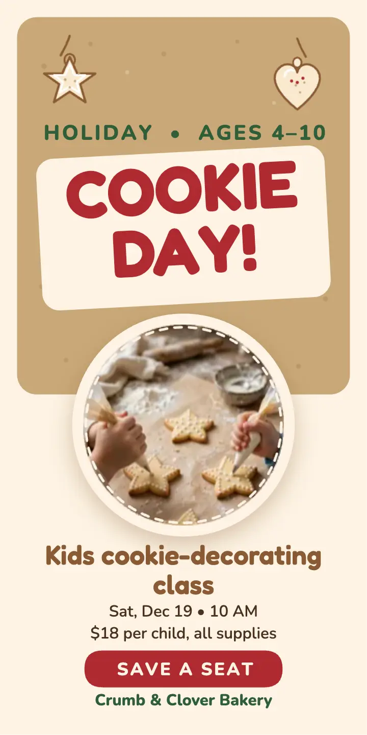 Holiday kids cookie class half-page ad template