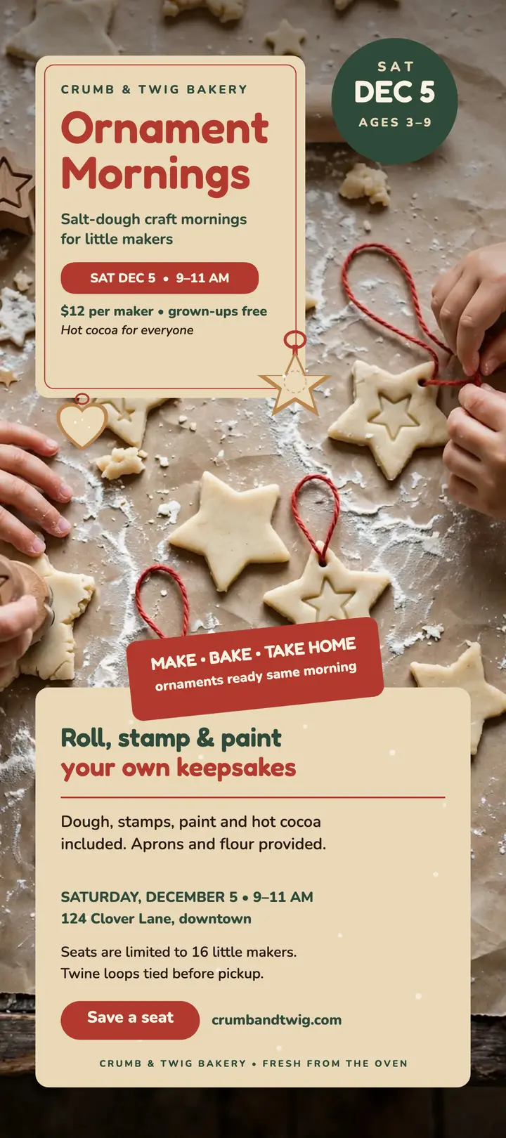 Crumb and Twig ornament morning rack card template