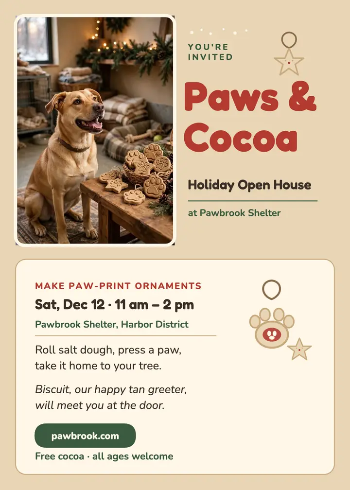 Pawbrook holiday open house invitation template