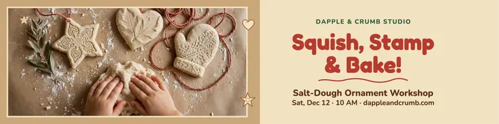 Dapple and Crumb salt-dough workshop banner: ornament workshop banner template