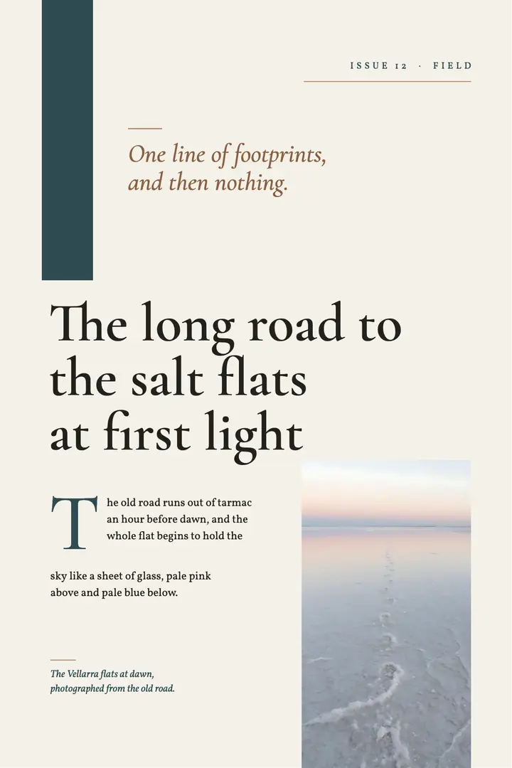 Vellarra salt flats essay poster: travel essay poster template