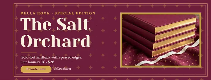 Salt Orchard gold-foil hardback launch cover template