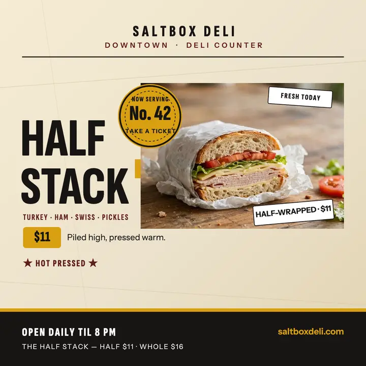 Saltbox Deli Half Stack promo template
