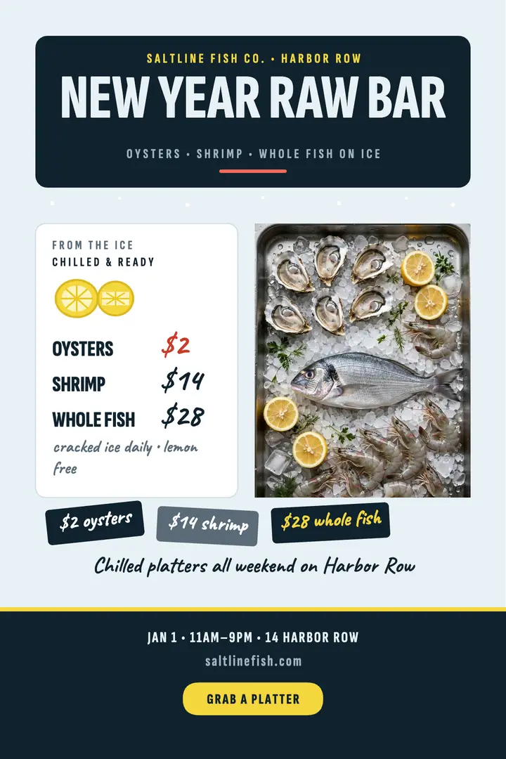 Saltline New Year raw bar poster template