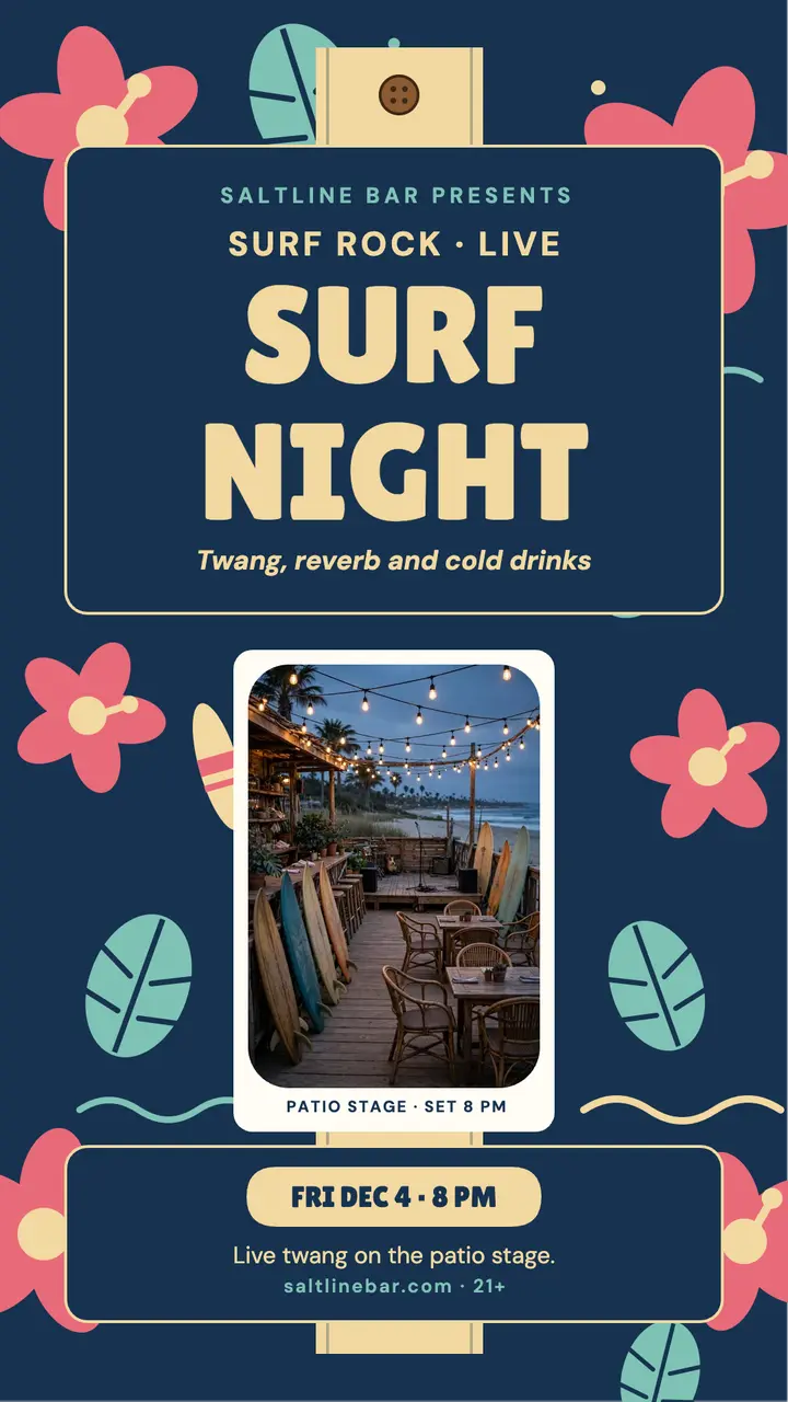 Saltline Bar surf night story: surf night story template