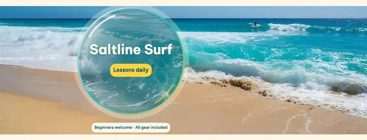 Saltline Surf school glass lens cover: surf school facebook cover template