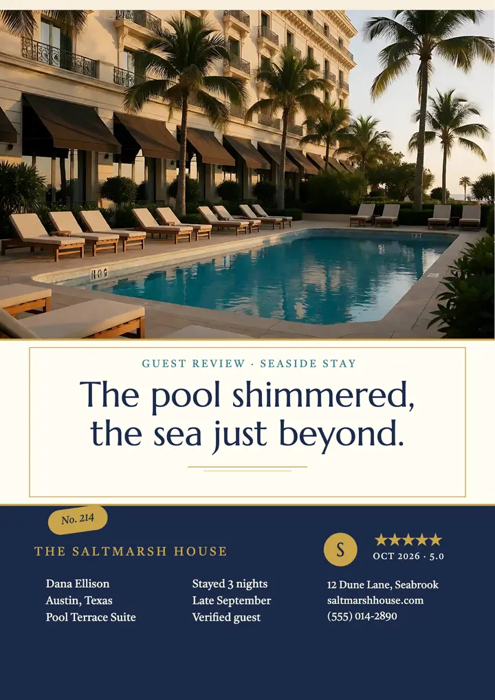 Saltmarsh House seaside review flyer template