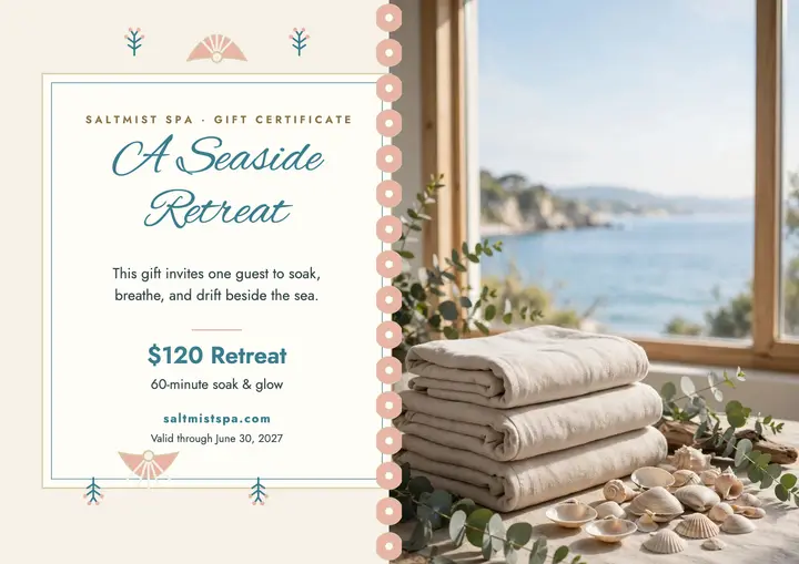 Saltmist Spa seaside gift certificate template
