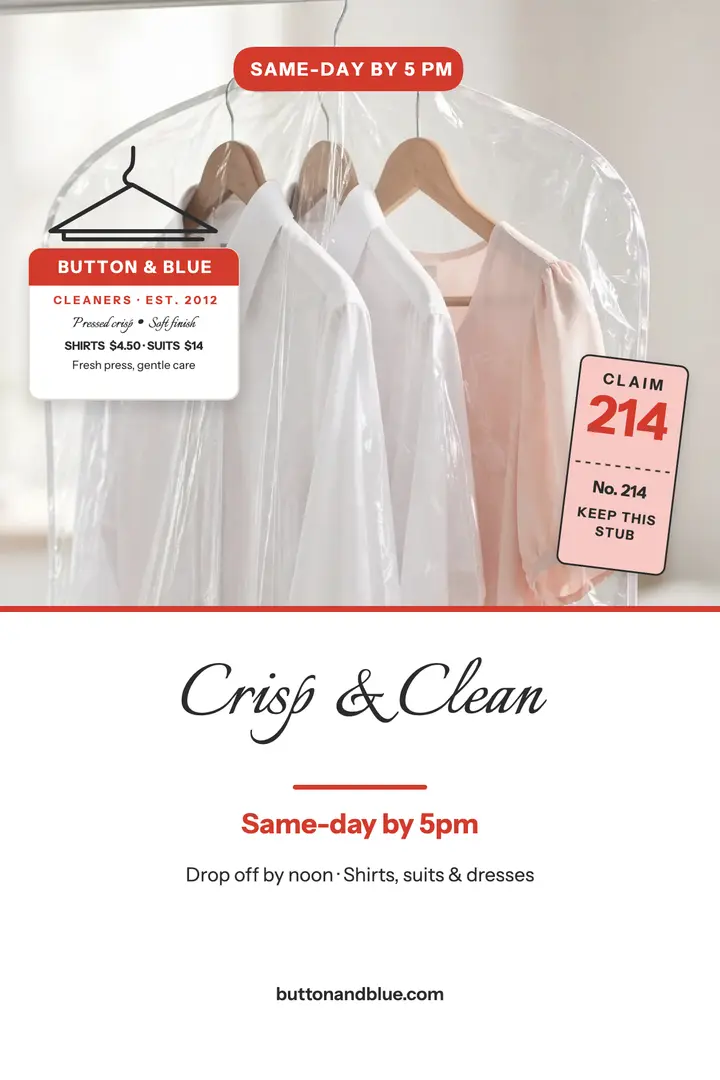 Button and Blue same-day cleaner poster template