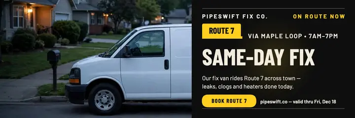 Pipeswift same-day fix route banner: plumber route banner template