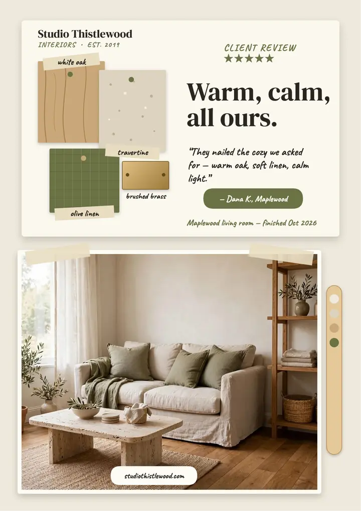 Thistlewood sample board review flyer: interior review flyer template