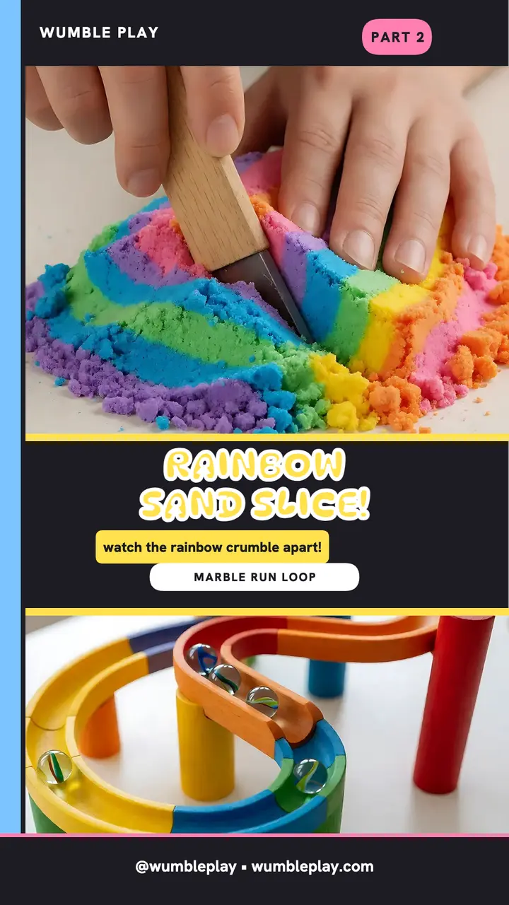 Wumble Play sand slice marble run story: sand slicing story template