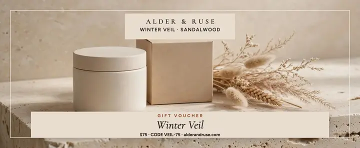 Alder and Ruse sandalwood gift voucher template