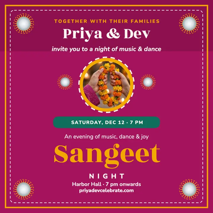 Priya and Dev sangeet mirror invite template