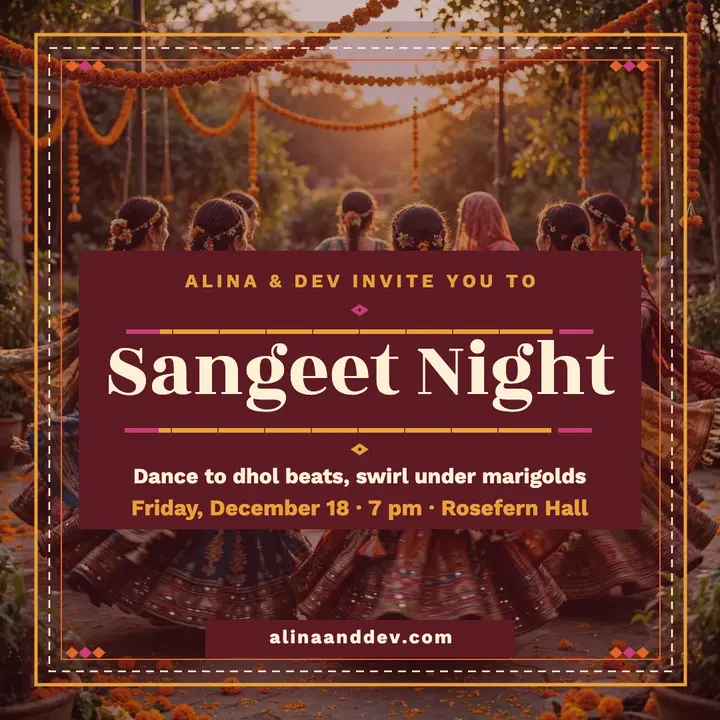 Alina and Dev sangeet night phulkari post: sangeet night post template