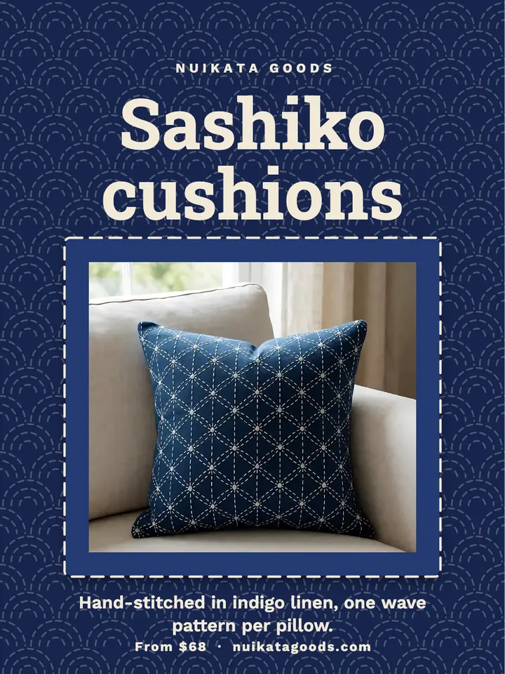 Nuikata sashiko cushions portrait post, sashiko stitch template