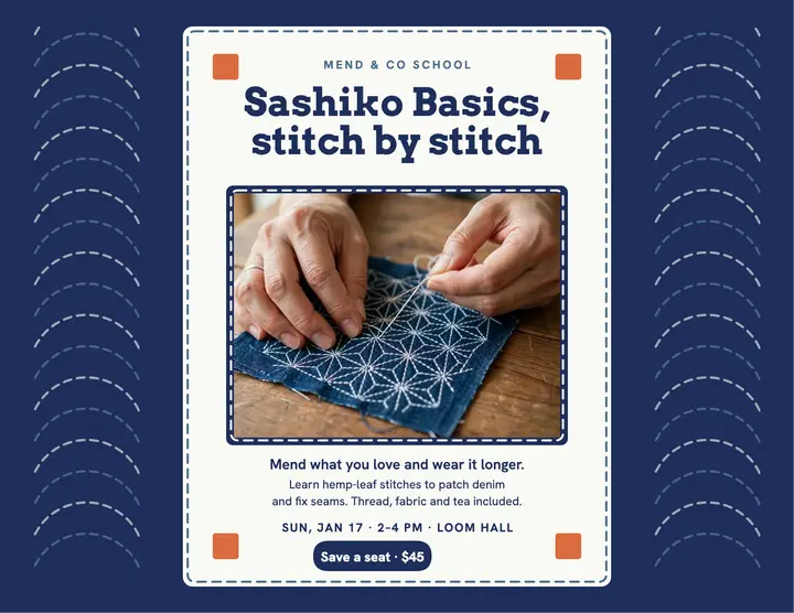 Mend and Co sashiko mending flyer template