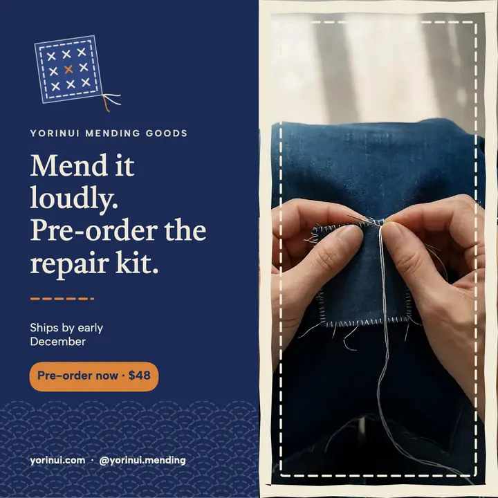 Sashiko mending kit pre-order post: mending kit pre-order post template