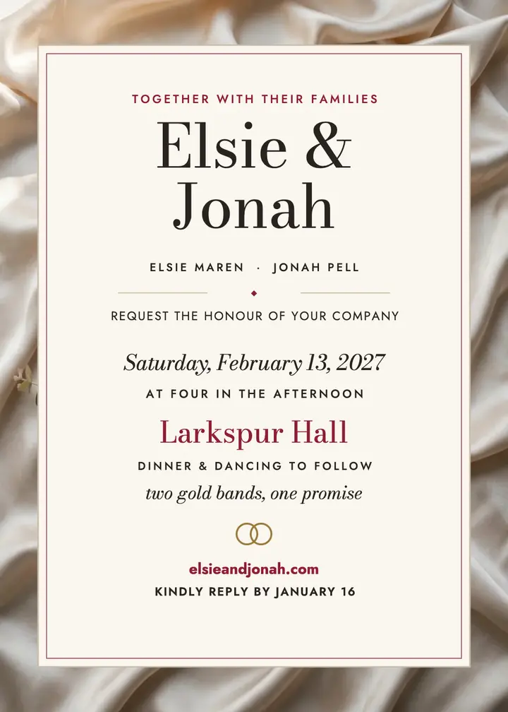 Elsie and Jonah champagne satin invite template