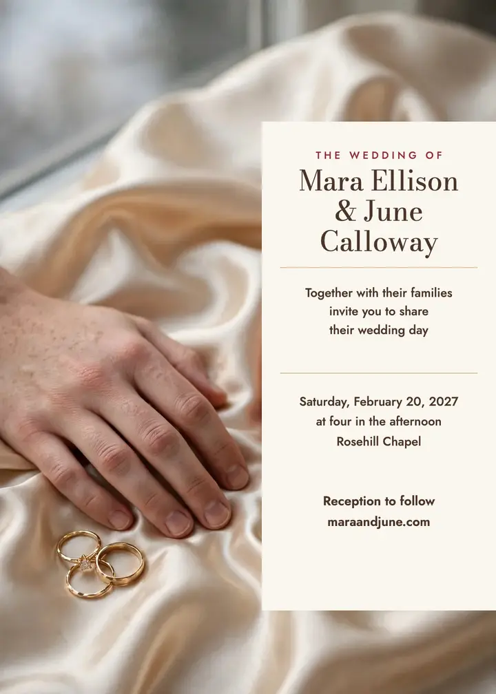 Champagne satin wedding invitation template