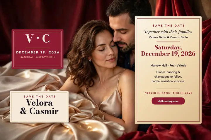 Velora and Casmir satin save the date template