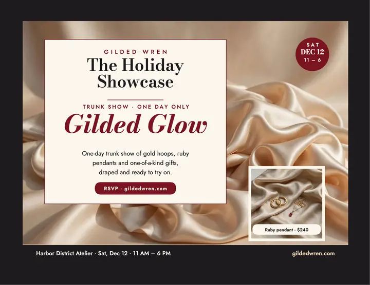 Gilded Wren holiday showcase satin flyer template