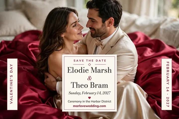 Satin love Valentine save the date: save the date postcard template