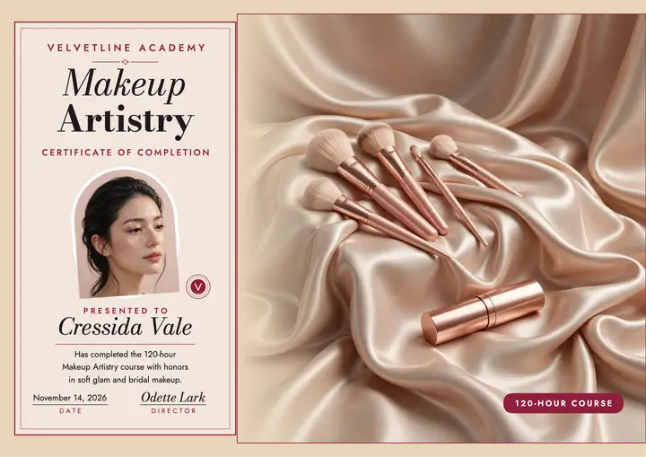 Velvetline makeup artistry certificate template