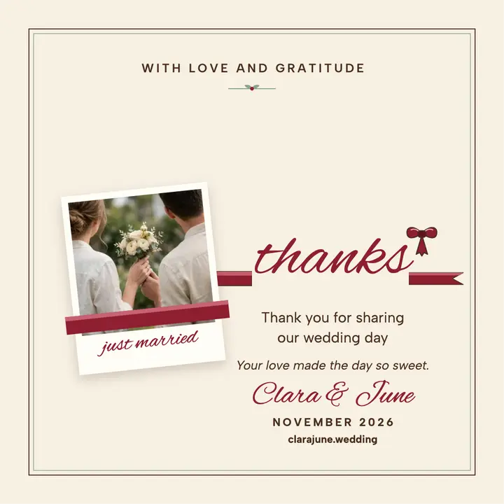 Clara and June satin ribbon thanks card template