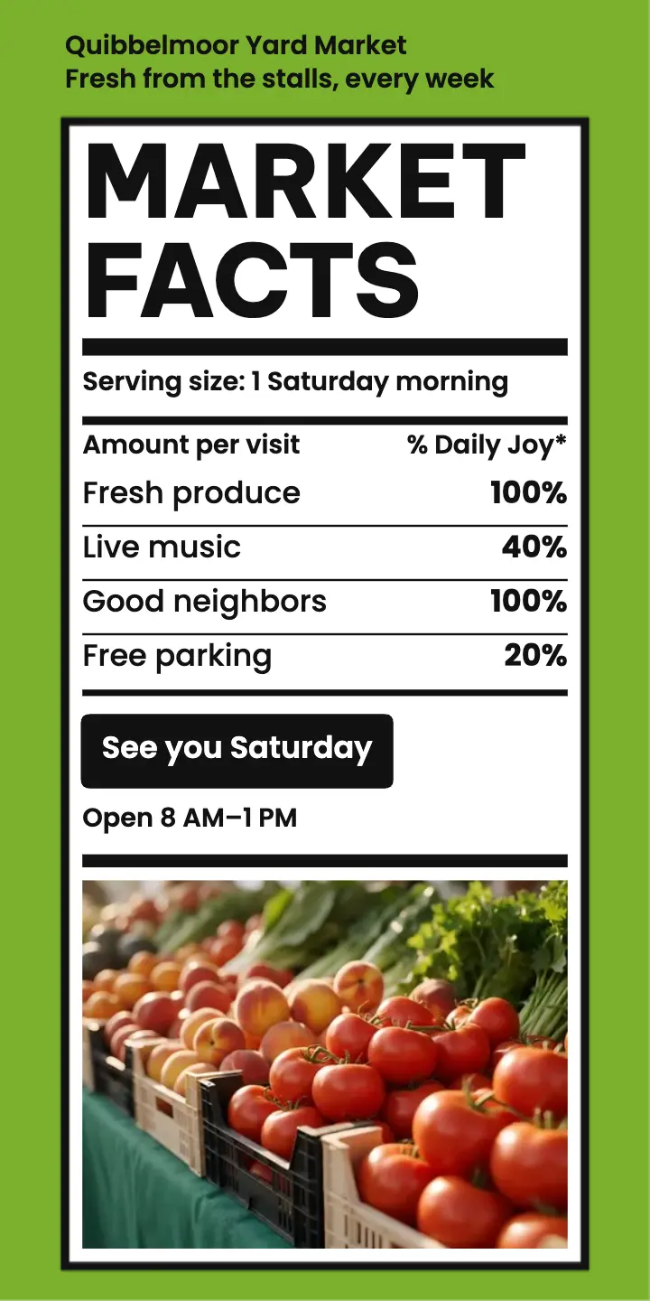 Saturday farmers market nutrition facts half-page ad template