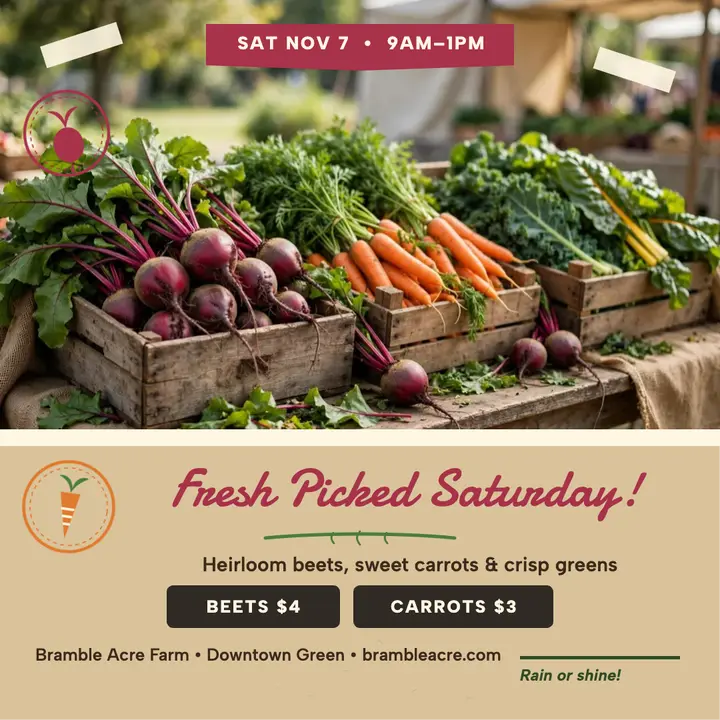 Bramble Acre Saturday produce stall post: farm stand produce post template