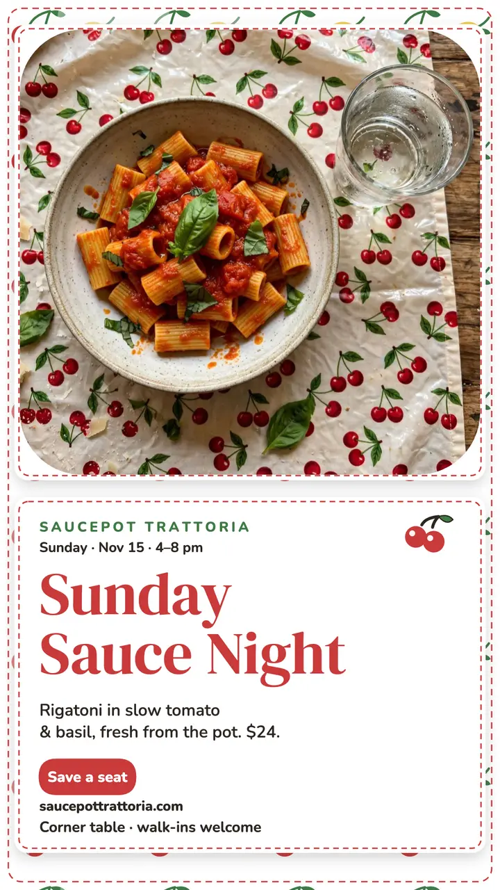 Saucepot Sunday sauce night story template