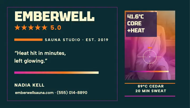 Emberwell Sauna five star review card: sauna review card template