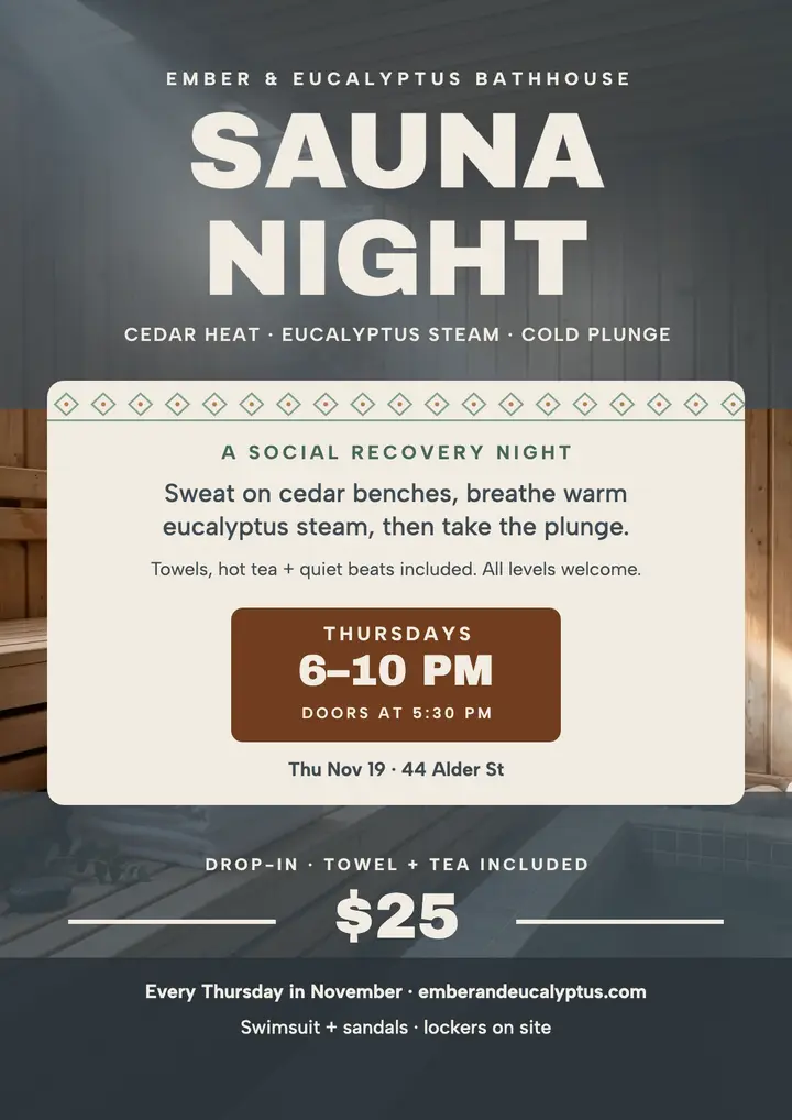 Ember sauna night bathhouse flyer template