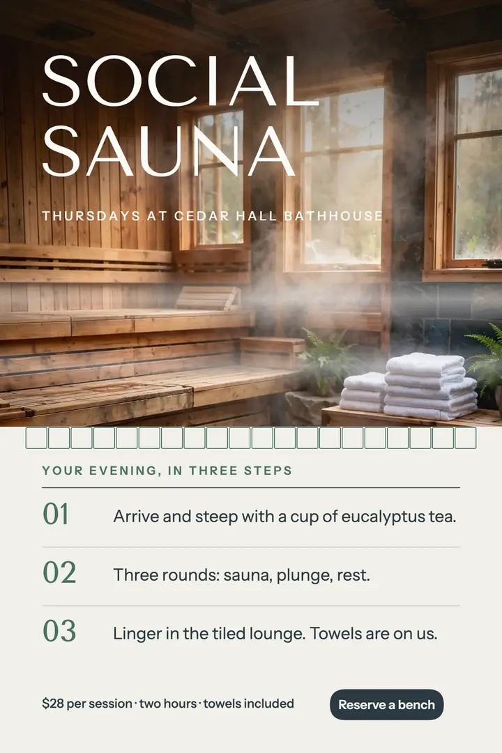 Cedar Hall social sauna poster template
