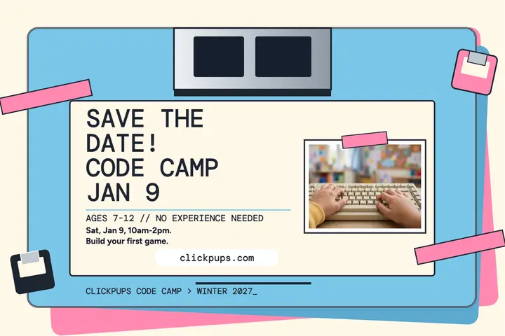 Clickpups code camp save the date postcard template