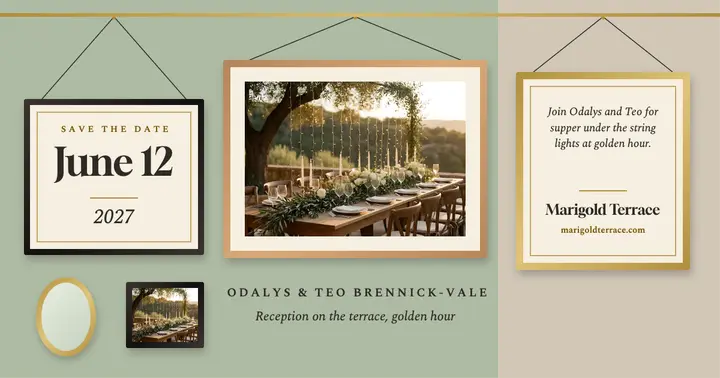 Save the date gallery wall Facebook post, Marigold Terrace template