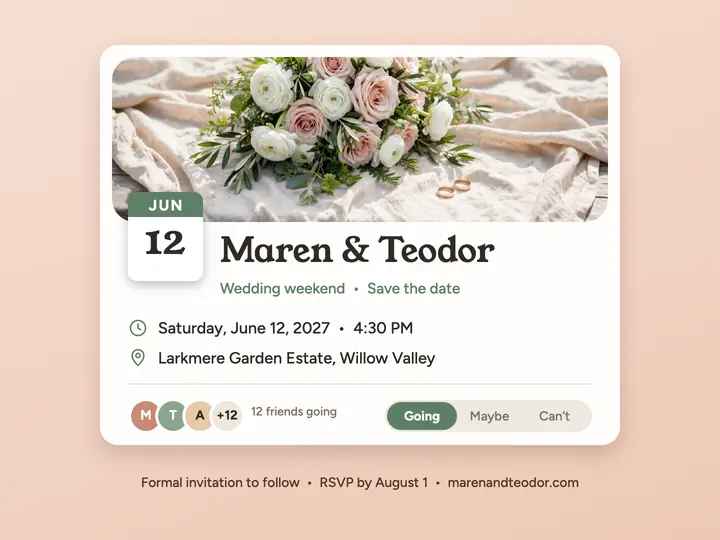 Maren and Teodor save the date invite card template