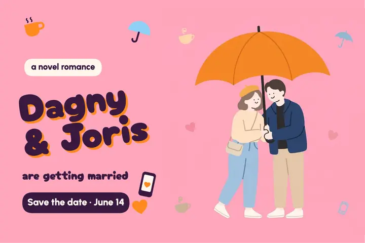 Save-the-date postcard, rom-com cover template