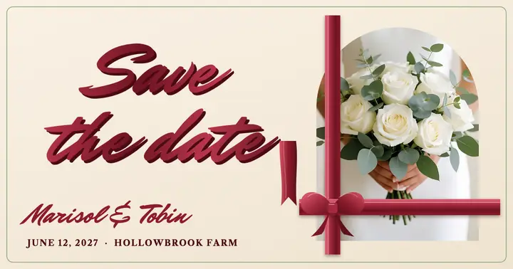 Satin ribbon save the date post: wedding save the date post template