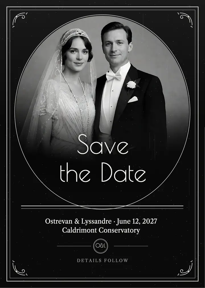 Save the date silent film title card invitation template